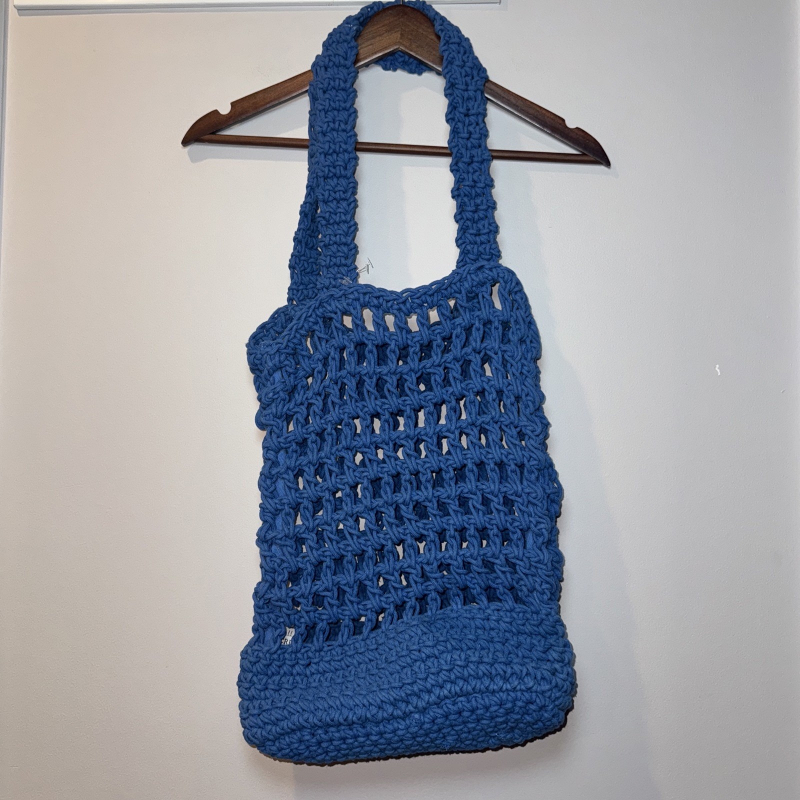 J.Crew Blue Crochet Tote Bag Thick Knit Medium 12x15x4 Drop 12" Chunky Nwot Boho